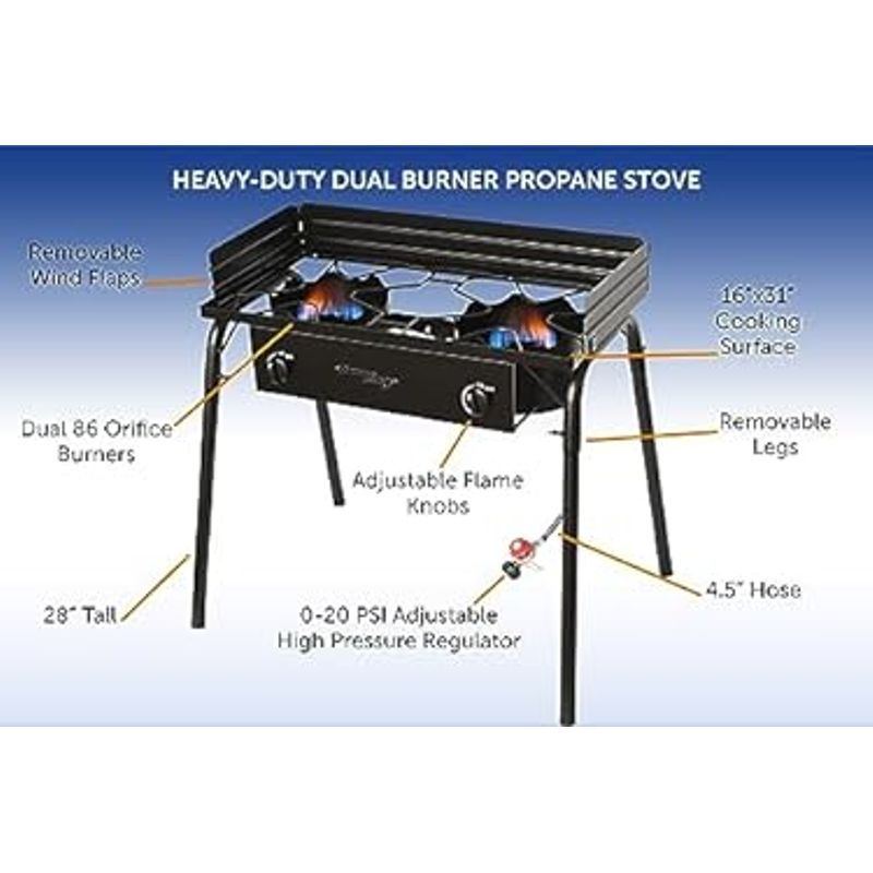 Flame King 200,000 BTU Propane Burner Gas Stove Heavy Duty Turkey Fryer/Camp Cooker, Portable with Stand Great for Outdoor Cooking, Home...