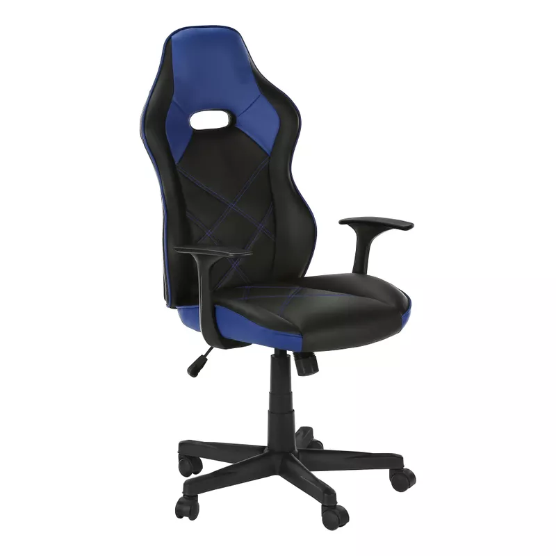 Office Chair/ Gaming/ Adjustable Height/ Swivel/ Ergonomic/ Armrests/ Computer Desk/ Work/ Pu Leather Look/ Metal/ Blue/ Black/ Contemporary/ Modern