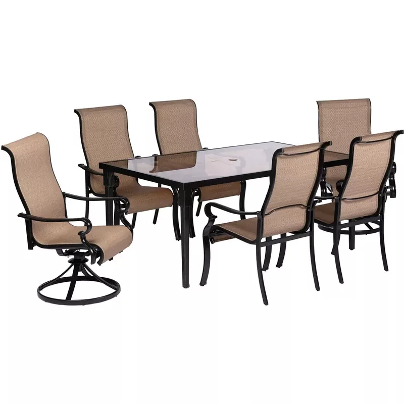 Brigantine 7pc: 4 Sling Chairs, 2 Sling Swivel Rockers, 40x70" Glass Table