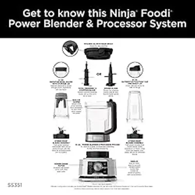 Ninja - Foodi Power Blender & Processor System, Smoothie Bowl Maker & Nutrient Extractor*, 1400WP smartTORQUE 6 Auto-iQ - Silver