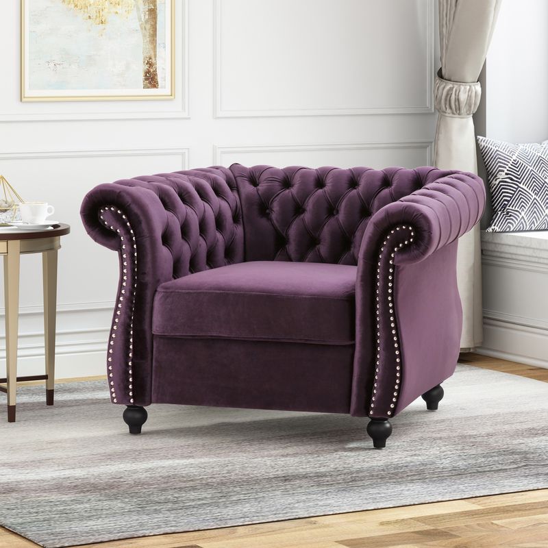 Westminster Chesterfield Club Chair by Christopher Knight Home - Dark Gray+Woven Polyester