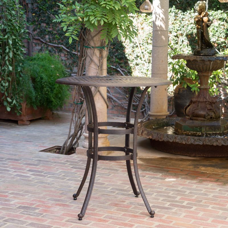 Alfresco Outdoor 37-inch Cast Aluminum Round Bar Table with Umbrella Hole by Christopher Knight Home - Bronze