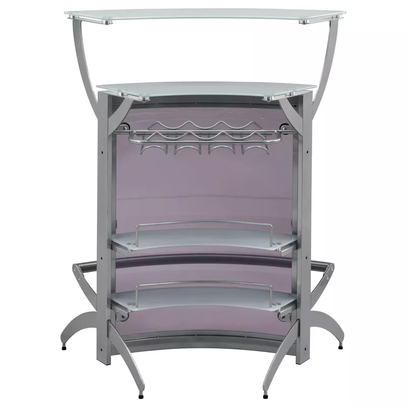 Dallas 2-shelf Home Bar Silver and Frosted Glass