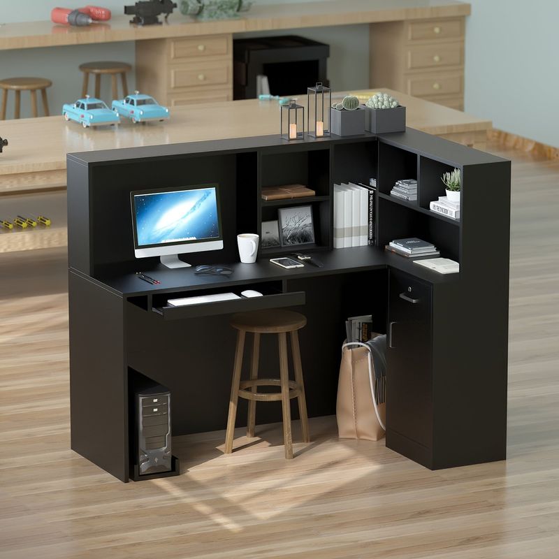 L-Shape Wood Reception Desk Office Computer Desk - Black