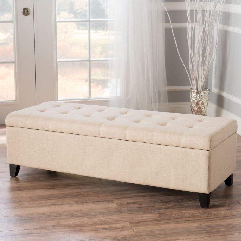 Mission Tufted Fabric Storage Ottoman Bench by Christopher Knight Home - Beige