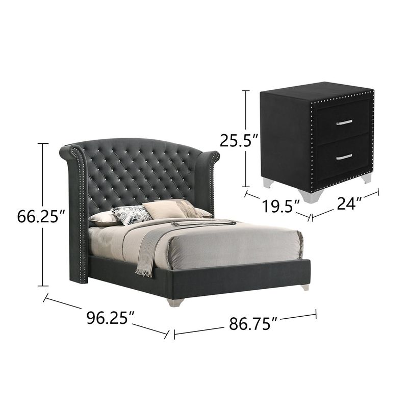 Rent to own Upholstered Eastern King Bedroom Set in Grey and Chrome 4