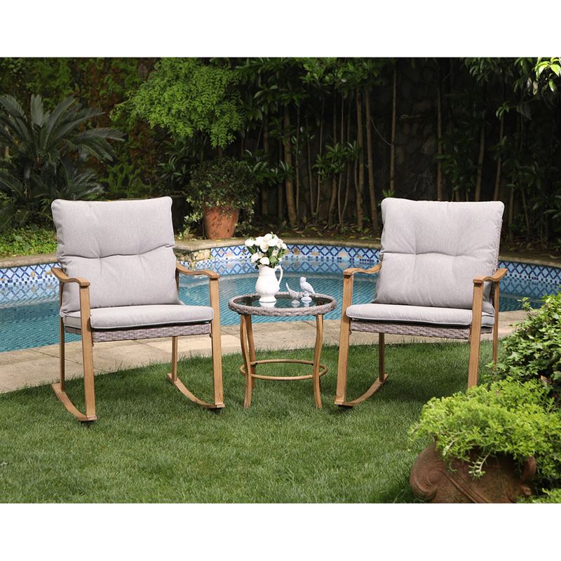 COSIEST Outdoor 3 Piece Bistro Set Patio Rocking Chairs with Cushions - Blue