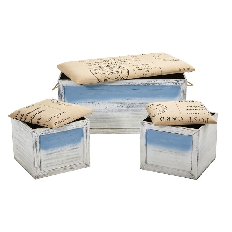 Ocean Breeze Storage Boxes, Bench and Seating Set (Set of 3) - Beige