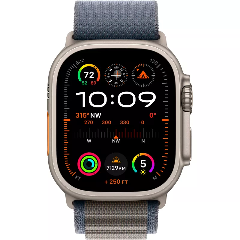 Apple Watch Ultra 2 (GPS + Cellular) 49mm Titanium Case with Blue Alpine Loop - Small - Titanium