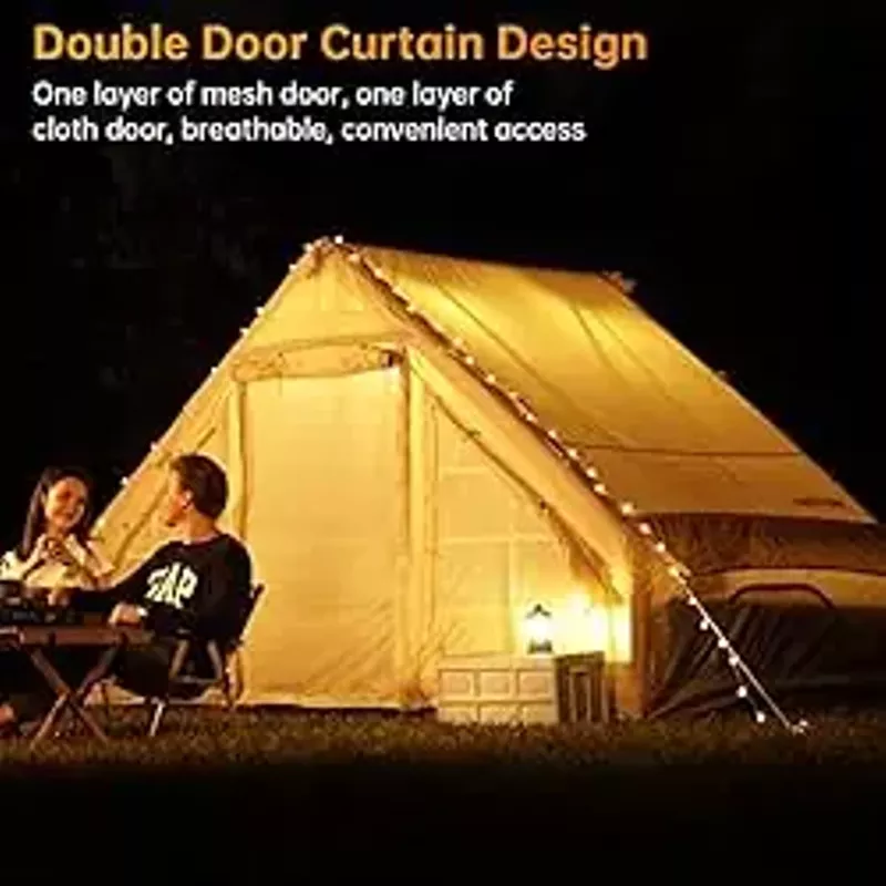 Inflatable Camping Tent with Pump, Glamping Tents, Easy Setup 4 Season Waterproof Windproof Outdoor Blow Up Tent, Luxury Cabin Tent with Mesh Windows & Doors