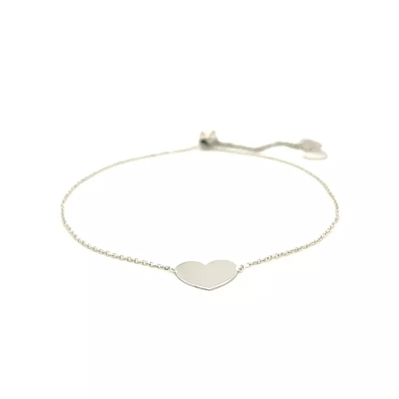 14k White Gold Adjustable Heart Bracelet (9.25 Inch)