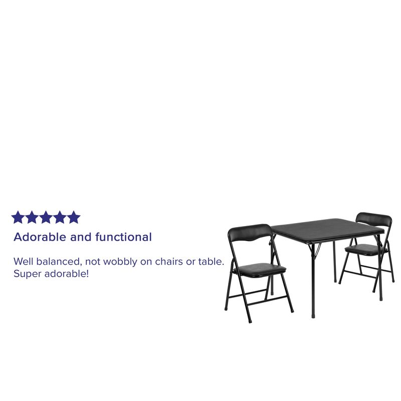 Kids Colorful 3 Piece Folding Table and Chair Set - Black