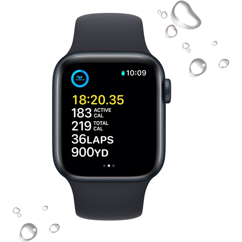 Back Zoom. Apple Watch SE 2nd Generation (GPS + Cellular) 40mm Aluminum Case with Midnight Sport Band - S/M - Midnight