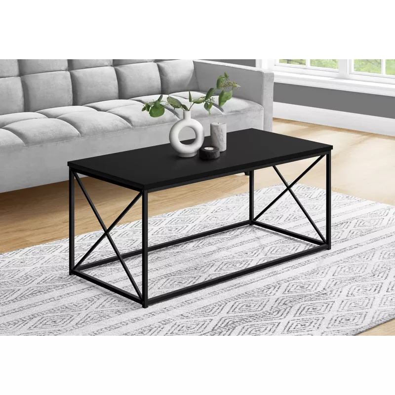 Coffee Table/ Accent/ Cocktail/ Rectangular/ Living Room/ 40"L/ Metal/ Laminate/ Black/ Contemporary/ Modern