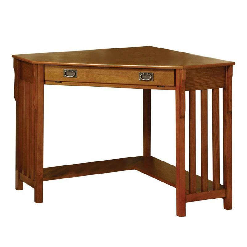 Wooden Corner Desk with an Opan Compartment - Wood Finish - Medium Oak