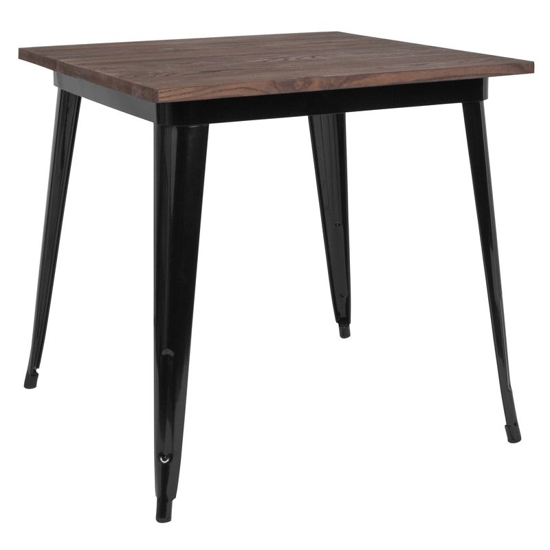 31.5" Square Metal Indoor Table with Rustic Wood Top - Silver