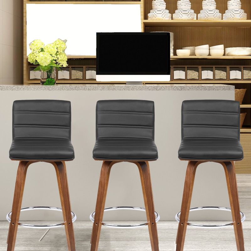 Swivel Wood Bar Stools PU Leather Upholstered Counter Stools Set of 2 - Grey - Bar height