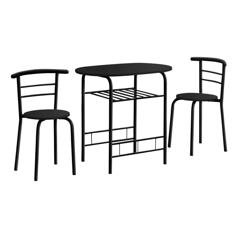 Dining Table Set/ 3pcs Set/ Small/ 32" L/ Kitchen/ Metal/ Laminate/ Black/ Contemporary/ Modern