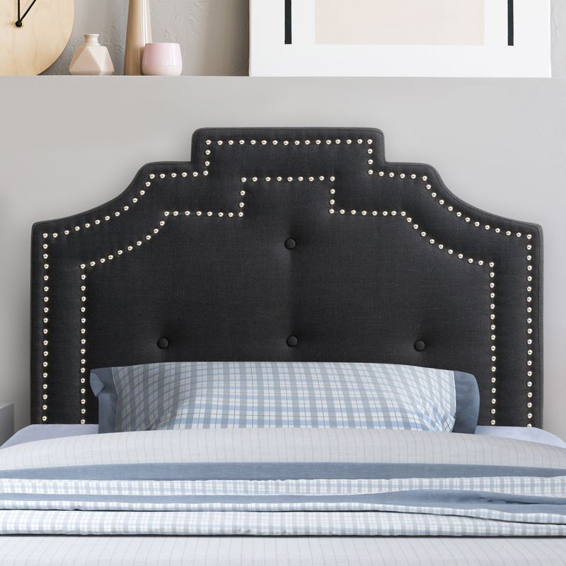 CorLiving Aspen Crown Silhouette Headboard with Button Tufting - Twin/Single - Silver