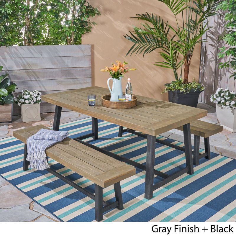 Raphael Outdoor Acacia Wood Picnic Set by Christopher Knight Home - Black