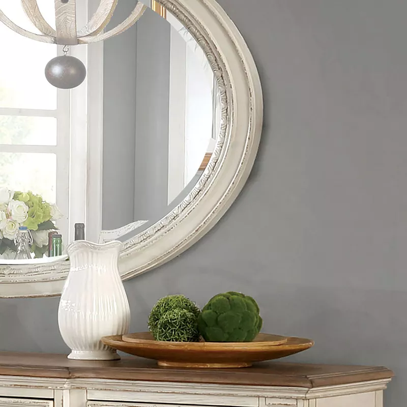 Rustic Oval Mirror in Antique White