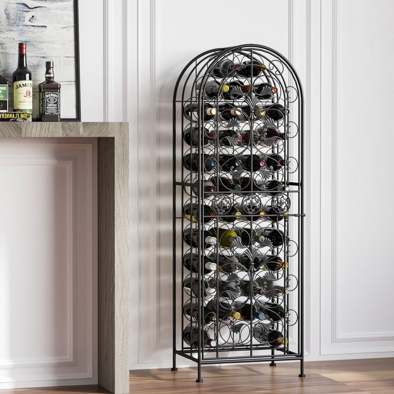 HOMCOM 45-Bottle Modern Wine Organizer Decorative Portable Wrought Iron Wine Rack Jail - 18.1*14.2*52.8 - Black