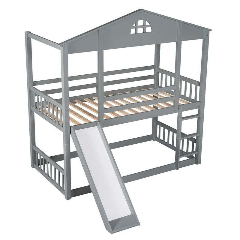 Merax Twin over Twin House Bunk Bed with Convertible Slide and Ladder - White