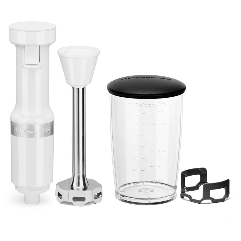 KitchenAid Corded Variable-Speed Immersion Blender in White with Blending Jar