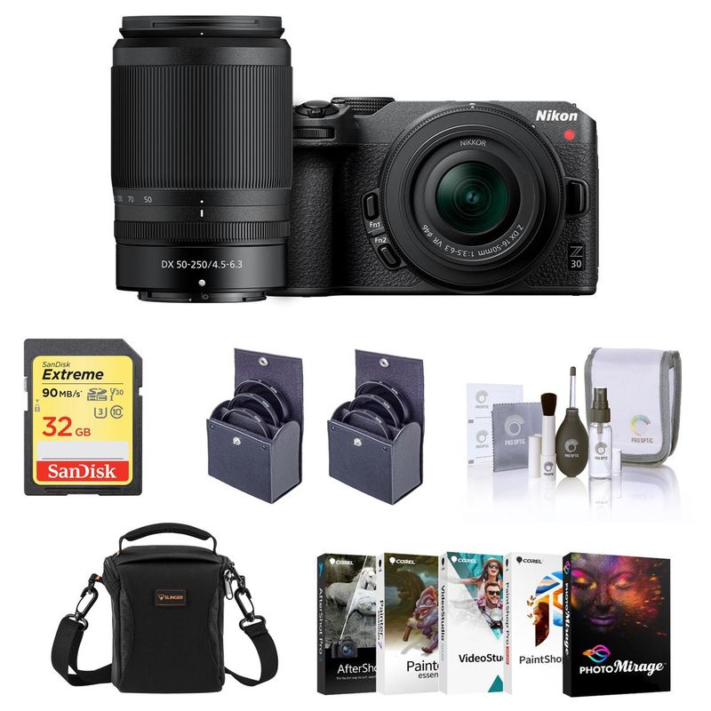 Nikon Z 30 Mirrorless Camera with 16-50mm & 50-250mm Lens, Bundle with Corel PC Photo & Video Editing Software Suite, 32GB SD Memory...