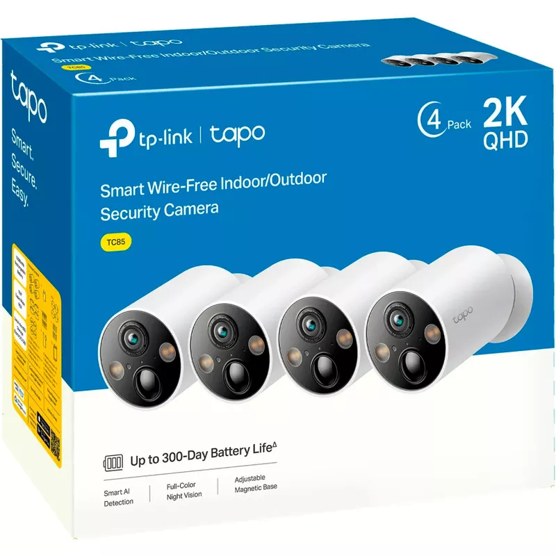 TP-Link - Tapo 4-Camera Indoor/Outdoor 2K QHD Wireless Home Security Surveillance System with adjustable magnetic base - White