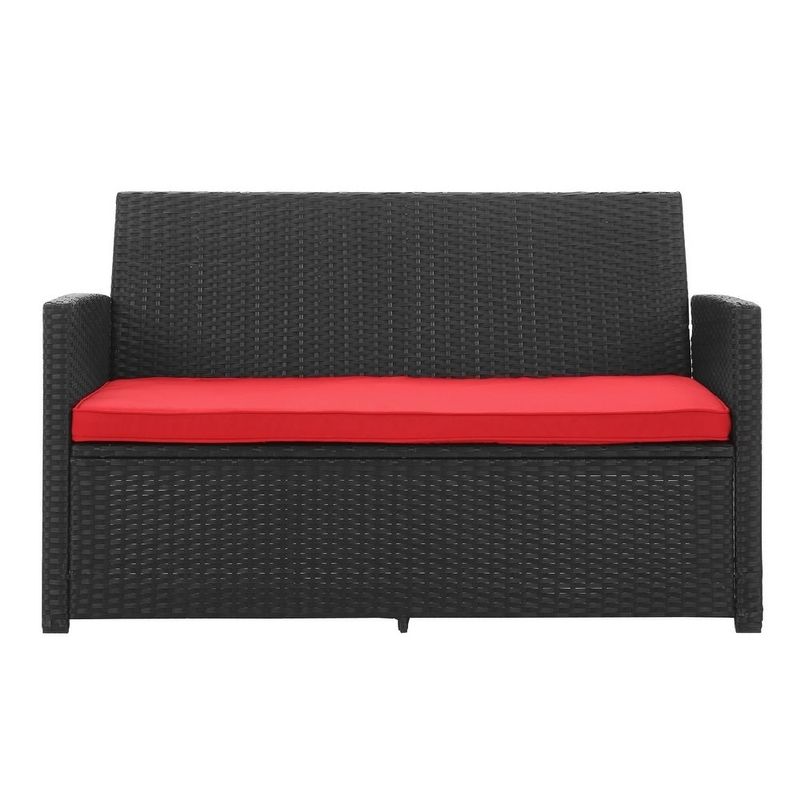 Ainfox 4 Pcs Rattan Sofa Set Patio Furniture - Red with Umbrella