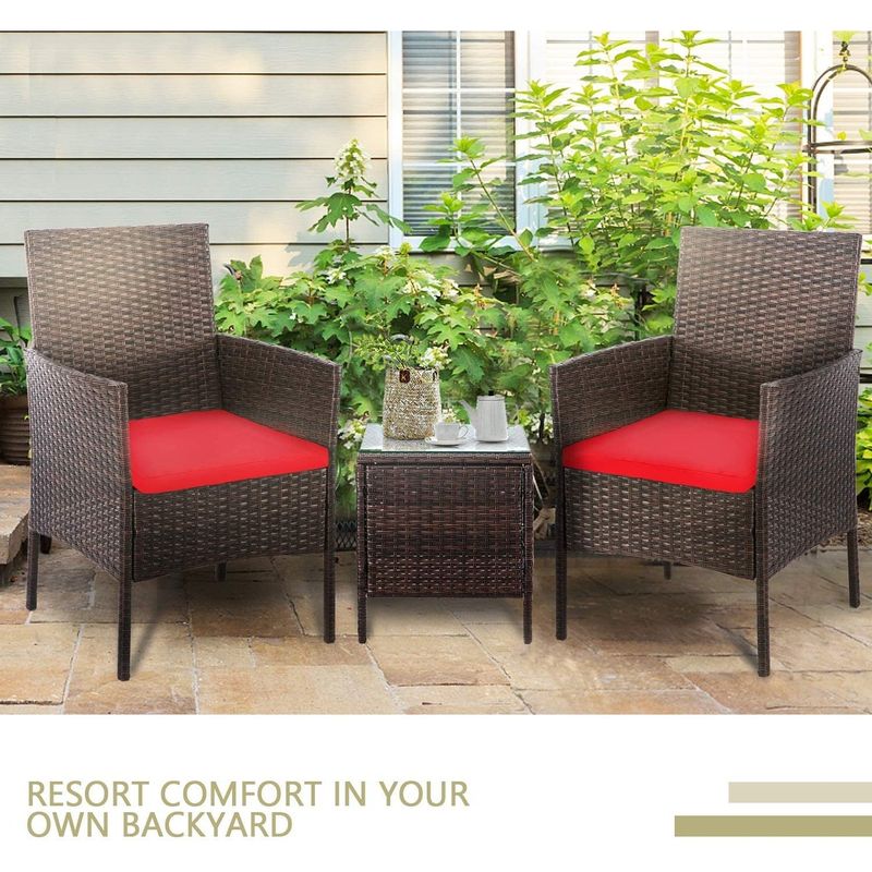 Pheap Outdoor 3-piece Cushioned Wicker Bistro Set by Havenside Home - Crimson