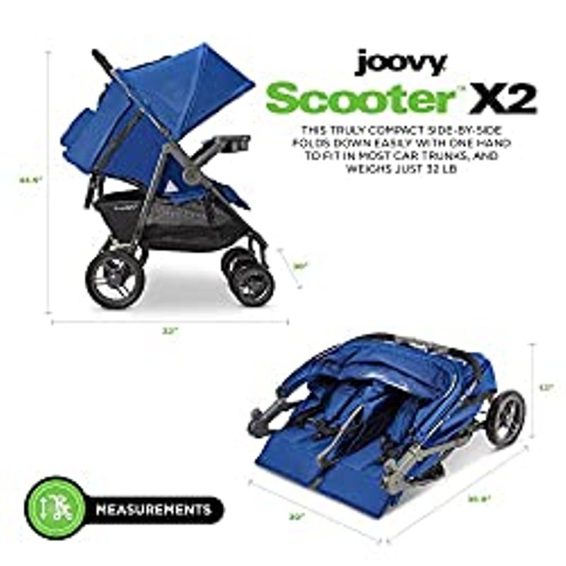 Joovy Scooter X2 Side-by-Side Double Stroller Featuring Dual Snack Trays, One-Handed Fold, Multi-Position Reclining Seats, Adjustable Leg...