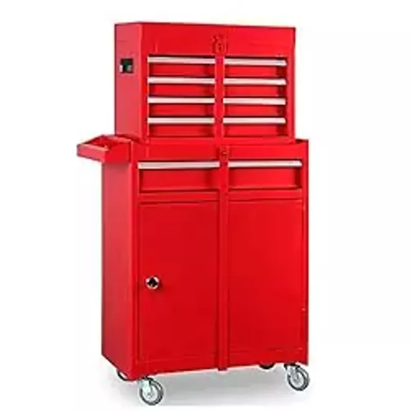 TCE ATBT1204T-RED Torin Rolling Garage Workshop Tool Organizer: Detachable 4 Drawer Tool Chest with Large Storage Cabinet and Adjustable Shelf, Red