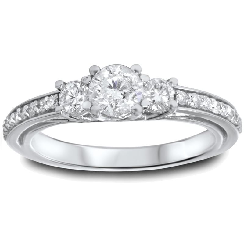 14k White Gold 1 1/4ct TDW Diamond 3-stone Engagement Ring - 8