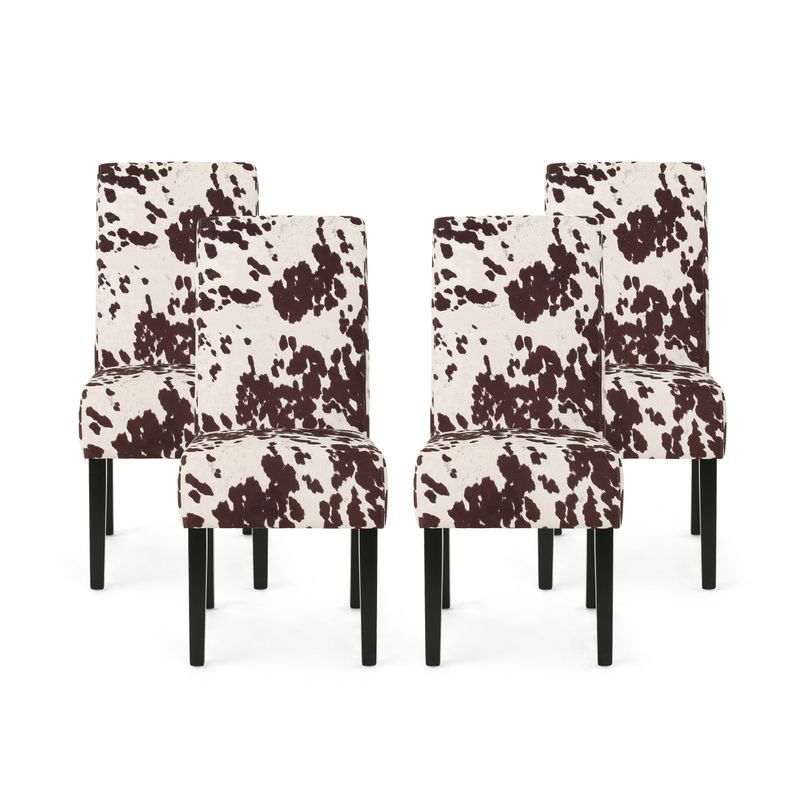 Pertica Patterned Upholstered Dining Chairs (Set of 4) by Christopher Knight Home - Milk Cow + Espresso