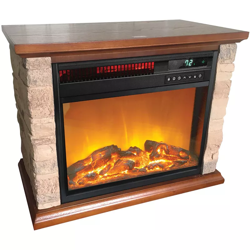 3-Element Small Square Infrared Fireplace with Faux Stone Accent