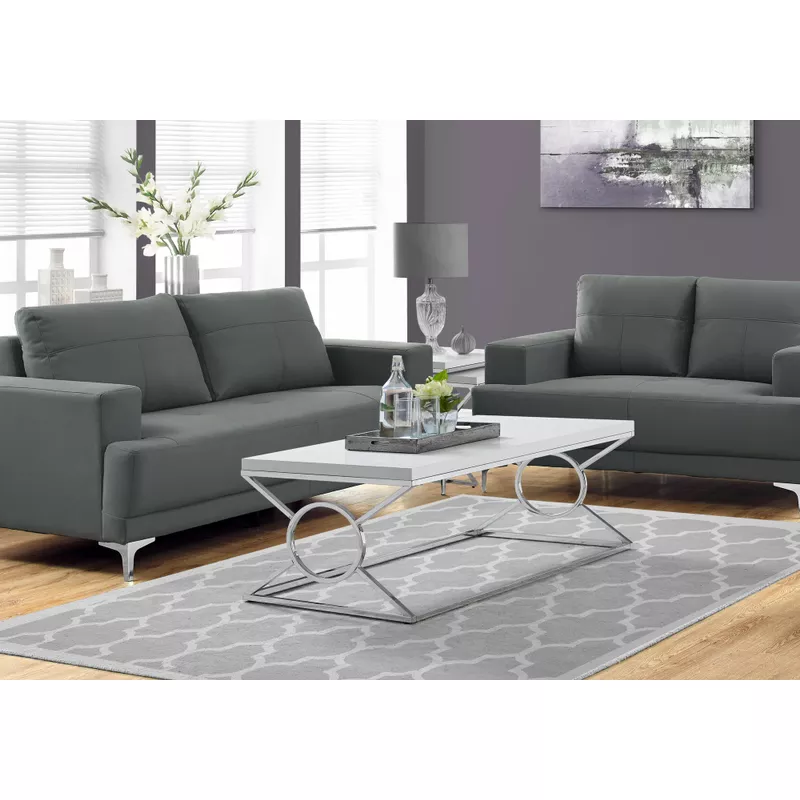 Coffee Table/ Accent/ Cocktail/ Rectangular/ Living Room/ 44"L/ Metal/ Laminate/ Glossy White/ Chrome/ Contemporary/ Modern