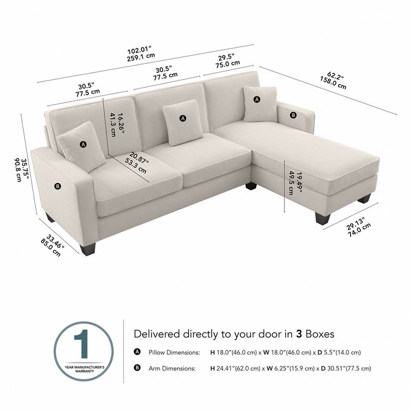 Stockton 102W Sectional Couch with Reversible Chaise by Bush Furniture - Light Gray Microsuede Fabric