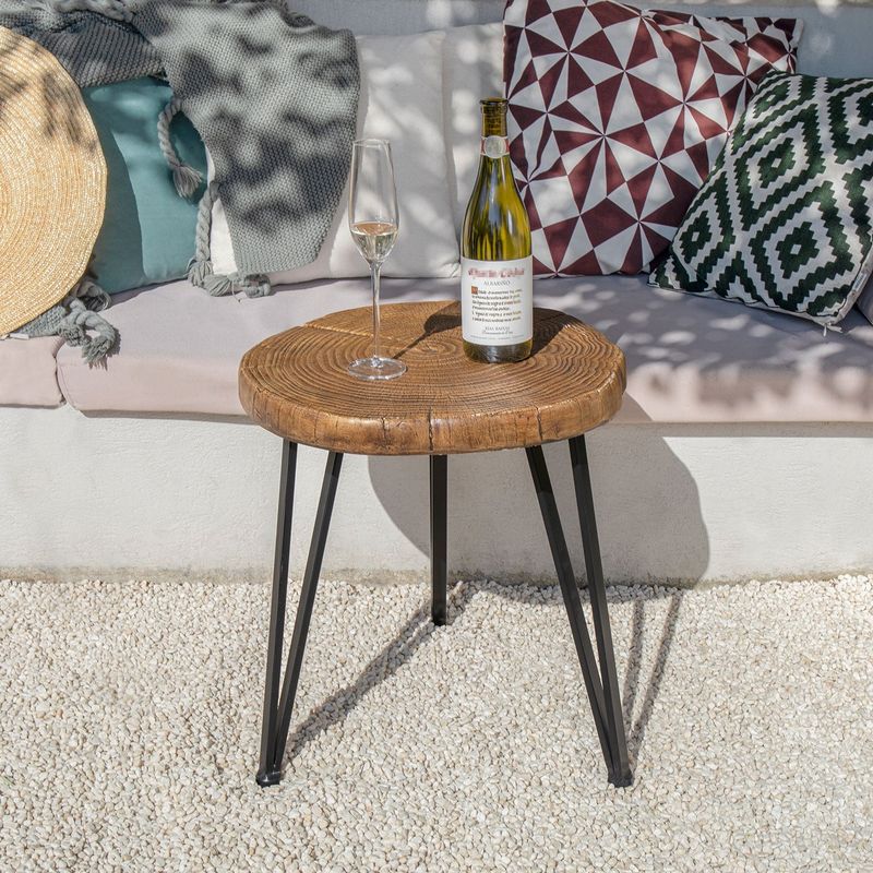 COSIEST Faux Wood End Table, Concrete Coffee Table, Plant Stand - Large