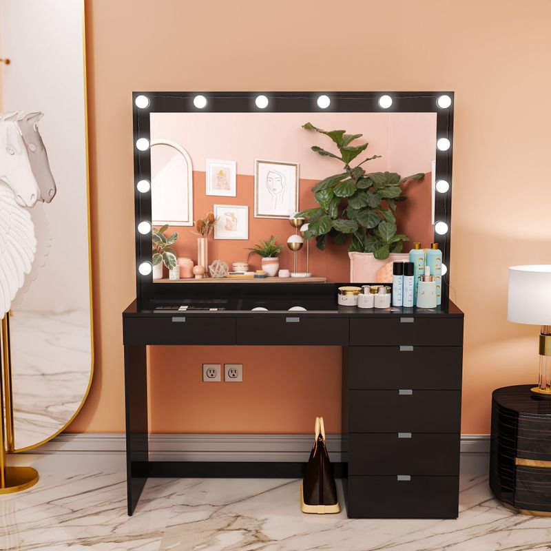 Boahaus Serena Lighted Vanity with Glass Top (Black) - Black