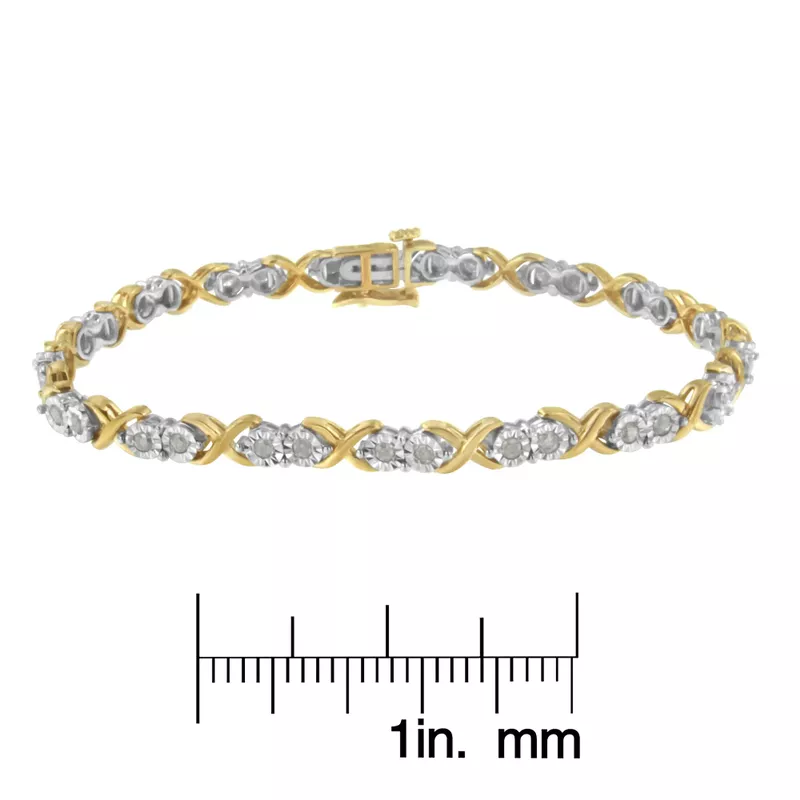 2 Micron 14K Yellow Gold Plated Sterling Silver 1ct. TDW Diamond X Link Bracelet (I-J,I3-Promo)