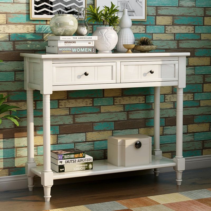 Daisy Series Console Table Traditional Design with Two Drawers and Bottom Shelf Acacia Mangium - Navy