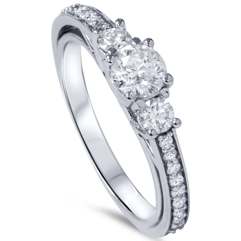 14k White Gold 1 1/4ct TDW Diamond 3-stone Engagement Ring - Size 6.5