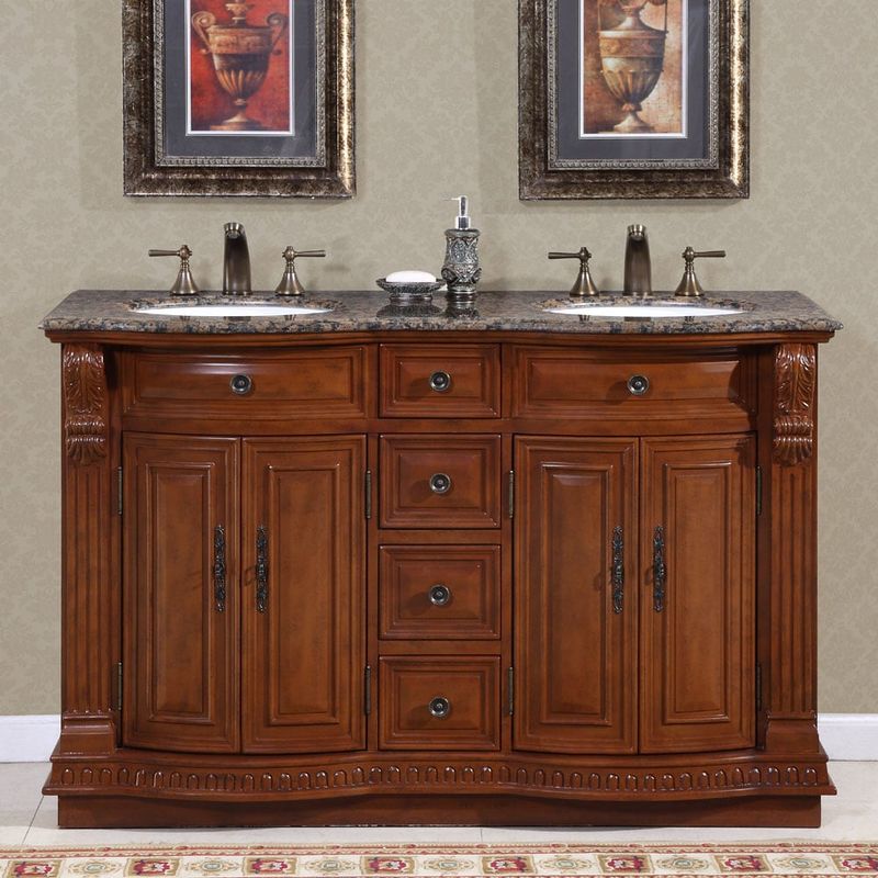 Silkroad Exclusive Granite Top 55-inch Double Sink Vanity Cabinet - Granite Top