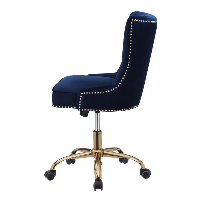 Upholstered Office Chair with Nail head Blue and Brass