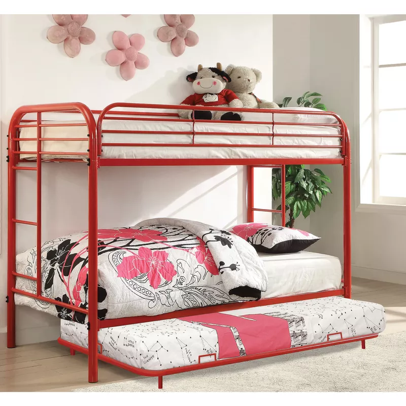 Contemporary Metal Full Kids Trundle in Red