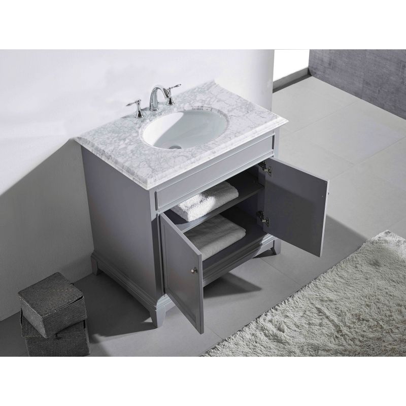 Eviva Elite Stamford 36" Gray Bathroom Vanity w/ Double Ogee Edge White Carrara Top - 2 Shelves - Over 34 Inches - No Drawers - Single...