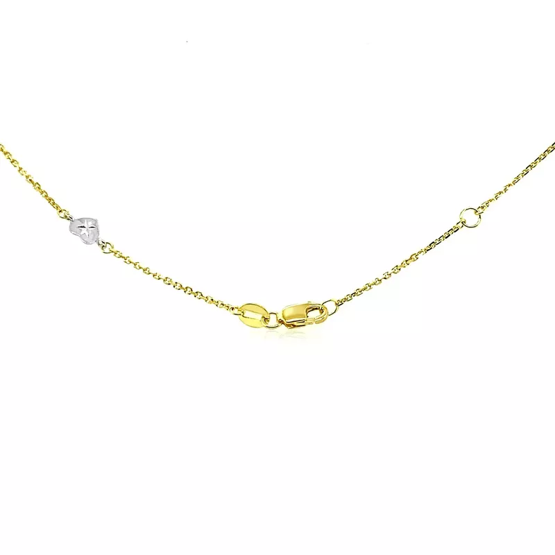 14k Two Tone Gold Anklet with Diamond Cut Heart Style Stations (10 Inch)