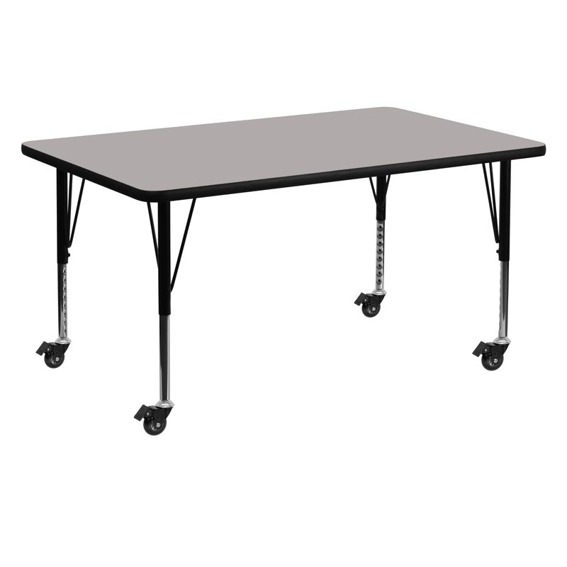 Mobile 30''W x 60''L HP Laminate Activity Table - Adjustable Short Legs - Gray